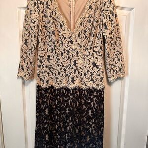 Tadashi Shoji Gown Ivory Lace with Navy LaceSize 12, 3/4 Sleeve Never altered